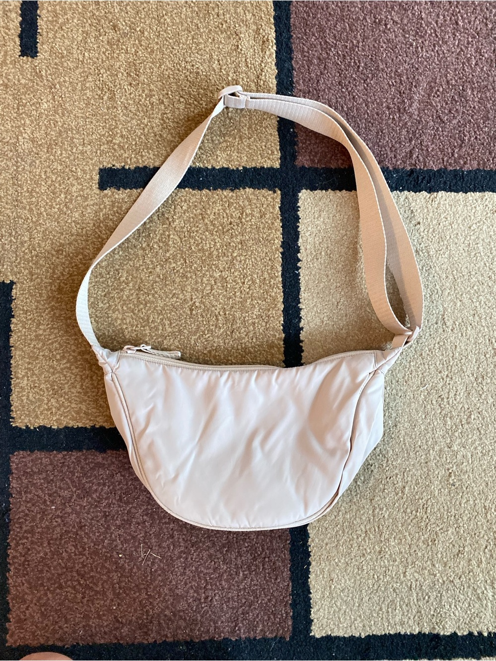 Women's Neutral Cream Crossbody Banana Sling Bag with Adjustable Strap